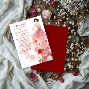 Charming Pink Floral Model Bridal Shower Invitation