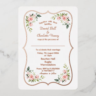 Charming Pink Flowers Rose Gold Frame Wedding