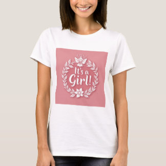 Charming Pink Gender Reveal Logo for Girls T-Shirt