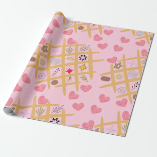 Charming Pink Heart and Abstract Patterned Wrapping Paper