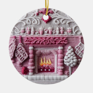 Charming Pink Holiday Hearth Ceramic Ornament