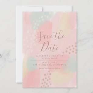 Charming Pink Pastel Abstract Art Wedding Save The Date
