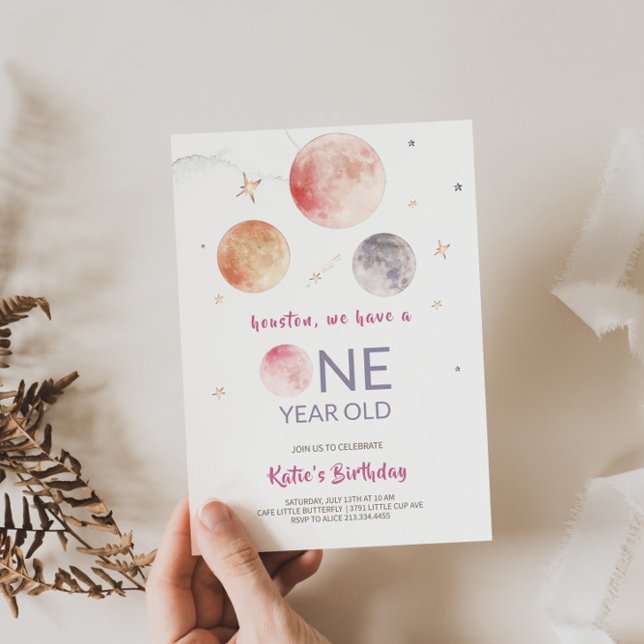 Charming Pink Planets 1st Birthday Invitation (Creator Uploaded)