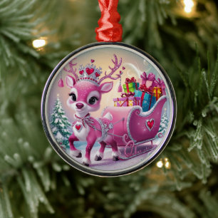 Charming Pink Reindeer Christmas Ornament