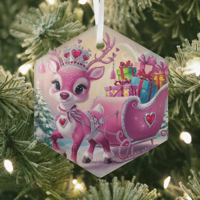 Charming Pink Reindeer Christmas Ornament  (Insitu)