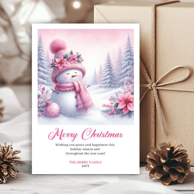 Charming Pink Snowman Kids Editable Christmas Card (Charming Pink Snowman Kids Editable Christmas Greeting Card

)
