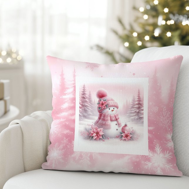 Charming Pink Snowman Pillow Winter Room Style (Charming Pink Snowman Pillow Winter Room Style)