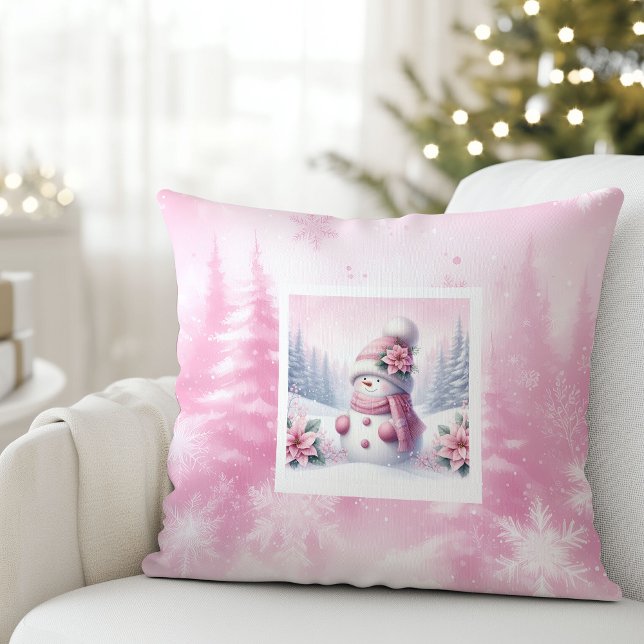Charming Pink Snowman Winter Scene Kids Gift Pillo Cushion (Charming Pink Snowman Winter Scene Kids Gift Pillow

)