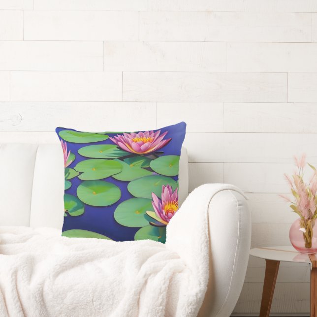 Charming Pink Water Lilies Cushion (Couch)