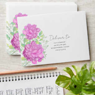 Charming Pink Watercolor Floral Envelope
