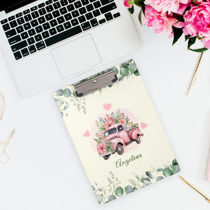 Charming Pink Watercolor Flower Truck Peach Clipboard