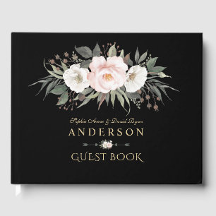 Charming Pink White Flowers Monogram Wedding  Guest Book