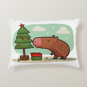 Charming Playful Christmas Capybara Drawing Decorative Cushion