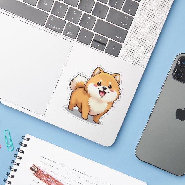 Charming Pomeranian, Playful Kawaii Render, Small (Laptop w/ iPhone)