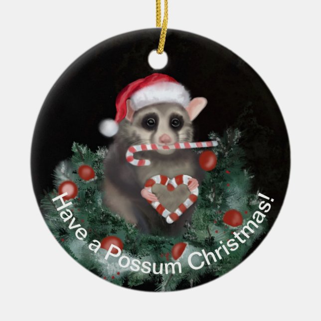 Charming Possum Christmas  Ceramic Ornament (Front)