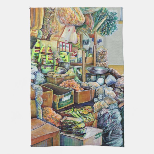 Charming Promises of a Fine Tekka Centre Singapore Tea Towel (Vertical)