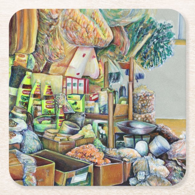 Charming Promises of fine Tekka Centre, Singapore Square Paper Coaster (Front)