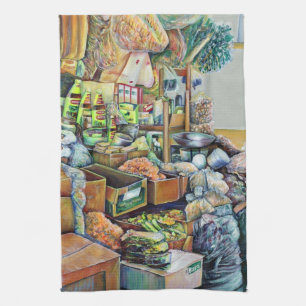 Charming Promises of fine Tekka Centre, Singapore Tea Towel