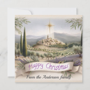 Charming Provence Village Christmas Watercolor Holiday Card