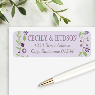 Charming Purple Floral Wedding Return Address Label