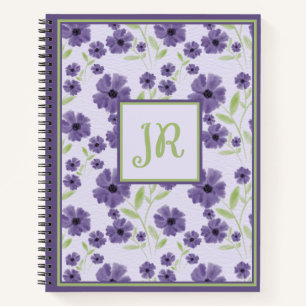 Charming Purple Green Floral Monogram Print Notebook