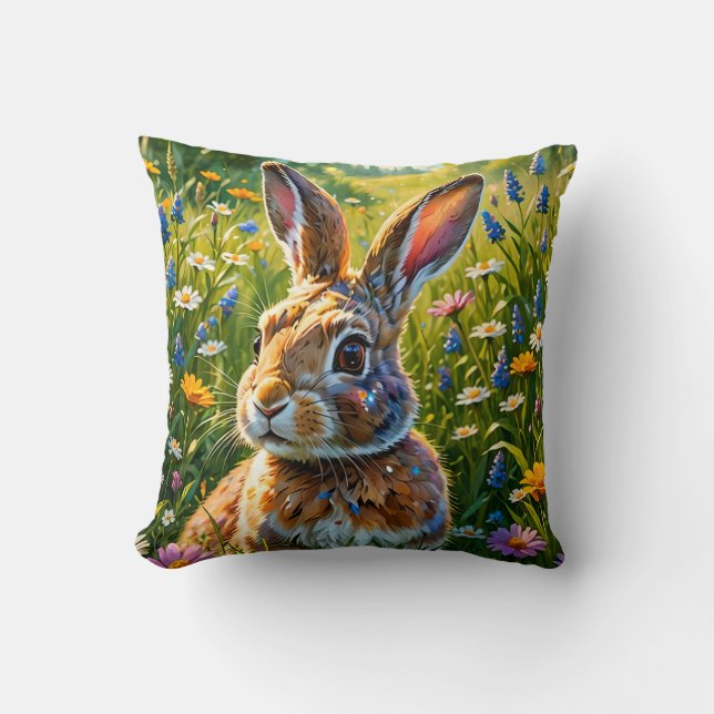 Charming Rabbit in Magical Meadow Cushion (Front)