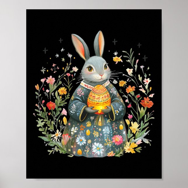 Charming Rabbit Priest- Easter Egg Folk Art  Poster (Front)