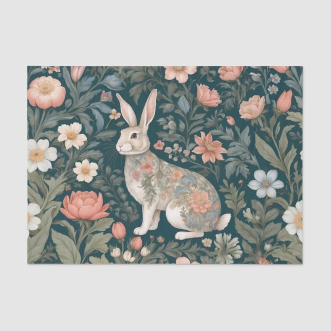 Charming Rabbit William Morris Inspired Floral Tissue Paper (Front)