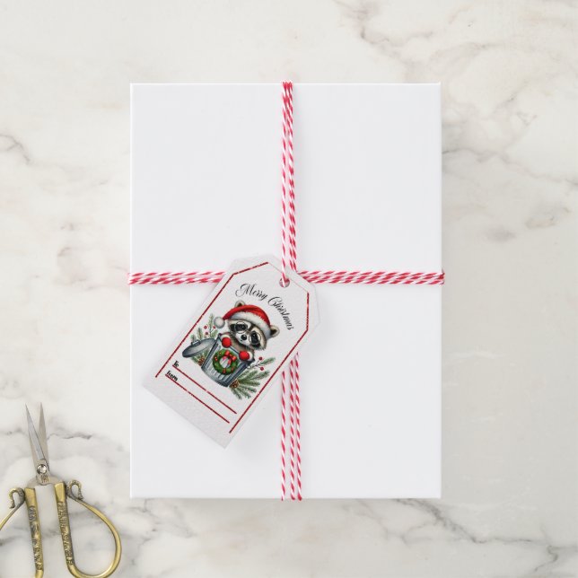 Charming racoon festive tag for holiday gifting (With Twine)