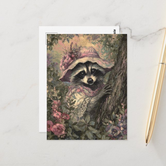 Charming Racoon in a Dress and Bonnet Postcard (Front/Back In Situ)