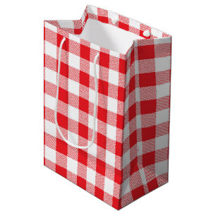 Charming Red Gingham Check Pattern Decorative Medium Gift Bag