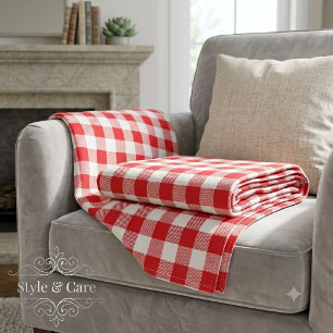 Charming Red Gingham Check Pattern Fleece Blanket