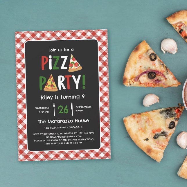 Charming Red Gingham Pizza Party Birthday Invitation (Creator Uploaded)