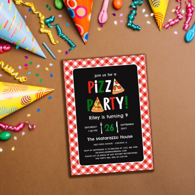 Charming Red Gingham Pizza Party Birthday Invitation (Creator Uploaded)
