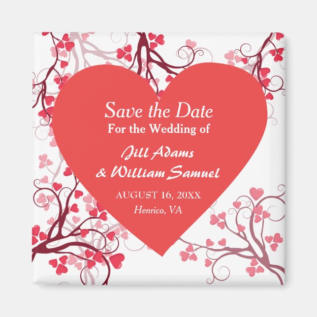 Charming Red Heart Save the Date Magnet (Front)