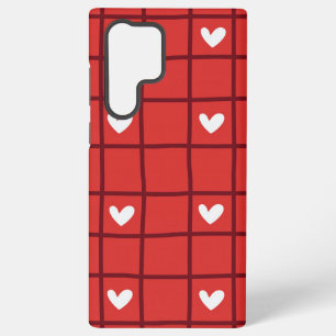 Charming Red Plaid and White Hearts Romantic Style Samsung Galaxy Case