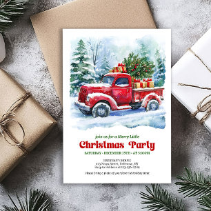 Charming red truck Christmas scene rustic invites