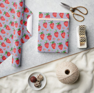 Charming Red Watercolor Strawberry Wrapping Paper
