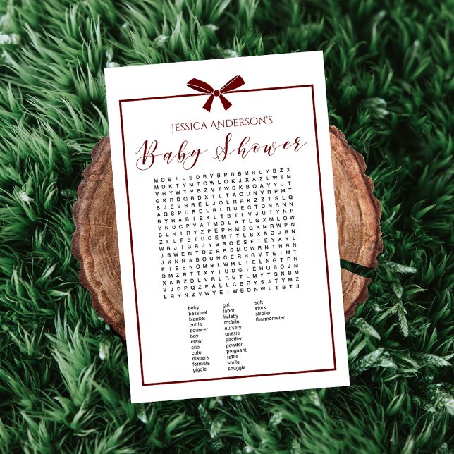 Charming Red White Baby Shower Word Find Game (Creator Uploaded)
