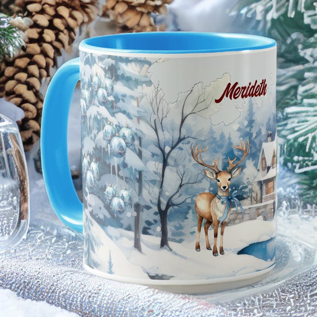 Charming Reindeer in Winter Wonderland with Name Mug (Creator Uploaded)