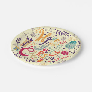 Charming Retro Holly Jolly Christmas Text Design Paper Plate
