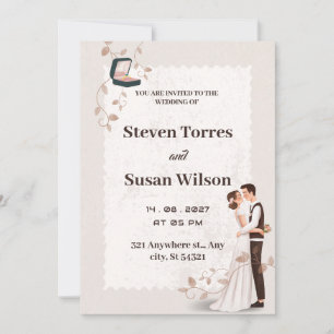 Charming Romantic beige drawn Wedding Invitation