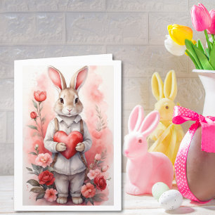 Charming Rose Garden Bunny Easter Holiday Card