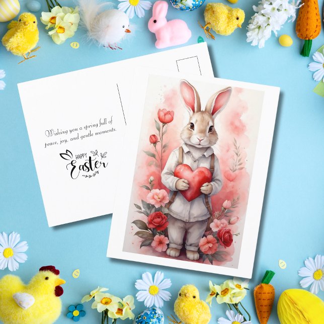 Charming Rose Garden Bunny Easter Holiday Postcard (Creator Uploaded)