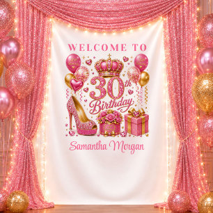 Charming Rose Gold Glitter 30th Birthday Tapestry