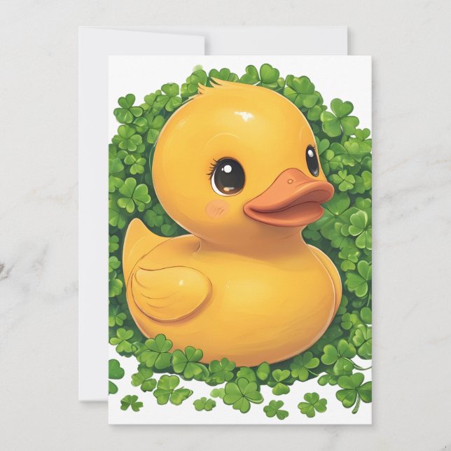 Charming Rubber Duck with Clovers Invitation (Front)