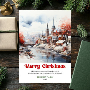 Charming rustic Christmas scene minimalist   Holiday Card