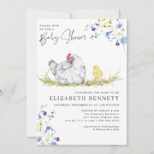 Charming Rustic Farmhouse   Chicken Baby  Invitation
