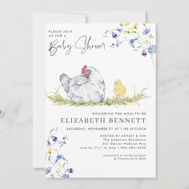 Charming Rustic Farmhouse | Chicken Baby  Invitation (Front)