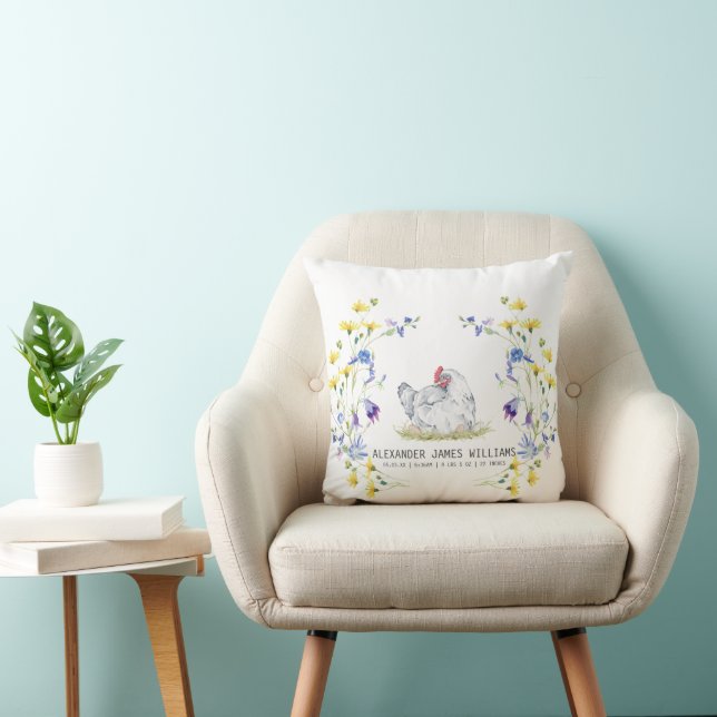 Charming Rustic Farmhouse Chicken | Birth Stats Cushion (Chair)